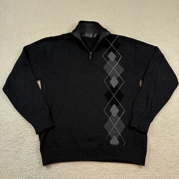 Oscar De La Renta 1/4 Zip Sweater Men's Size Large Argyle Out of Print 2016 Gray - Picture 1 of 8